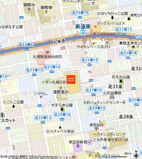 イオン札幌元町店付近の地図
